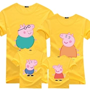 Cha mẹ và con mùa hè ăn mặc ba 2018 mới bông màu vàng lợn Peggy t-shirt cộng với phân bón để tăng cả gia đình