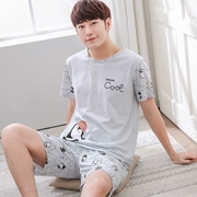 Bộ đồ ngủ nam mùa hè ngắn tay cotton mỏng phần lớn trẻ em phiên bản tiếng Hàn