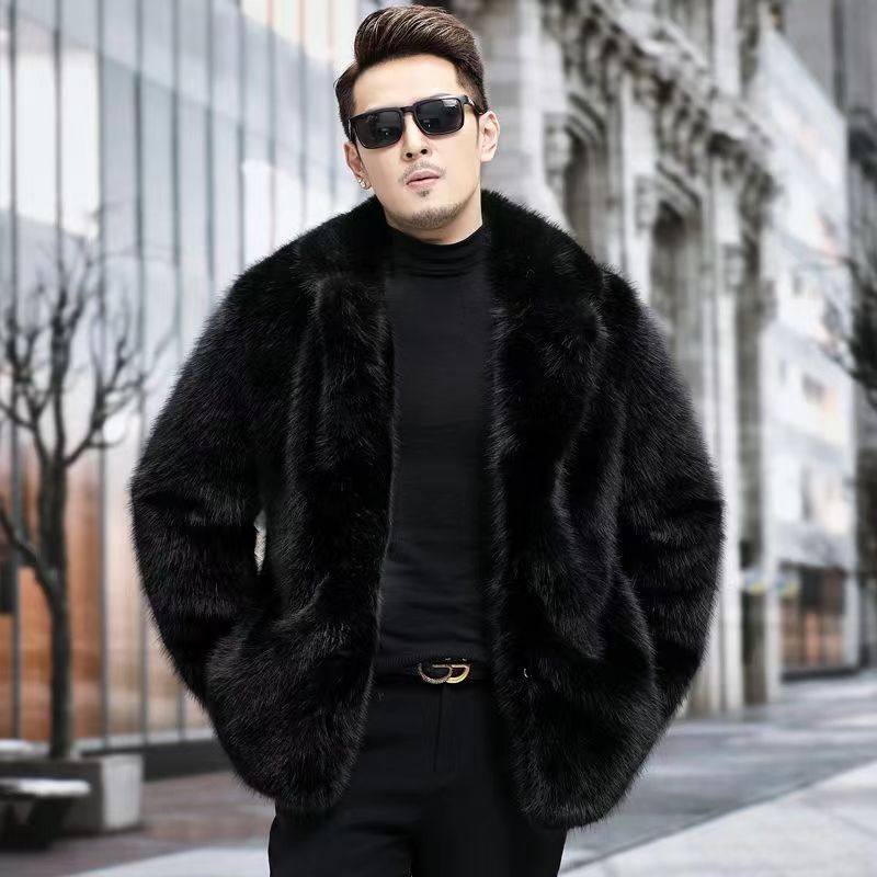 Men's Fur Winter Mid-length Fox Fur One-piece Mink Coat Thickened