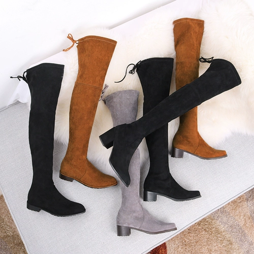 [50 % скидка скидка не будет возвращена] Сломанные ботинки с двором, женщины на колено, добавить тонкие плоские и толстые упругие сапоги