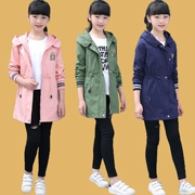Áo khoác bé gái 12-15 tuổi cho bé gái mùa xuân và mùa thu không khí nước ngoài mùa thu 13 bé gái mặc áo gió 7 quần áo - Trench Coat