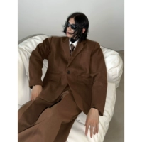 Ретро шерстяной костюм, комплект, в американском стиле, свободный крой