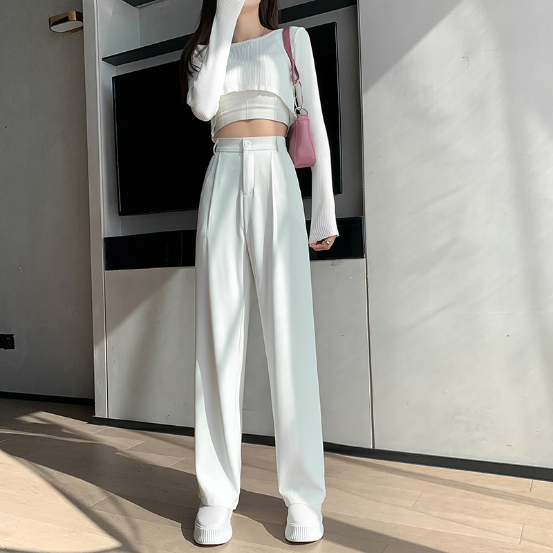 White Routinewhite Wide leg pants female summer High waist Sagging sensation 2021 new pattern Straight tube easy Show thin Versatile leisure time Mopping Suit pants