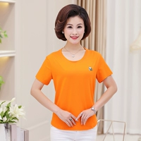 Phụ nữ trung niên của mùa hè ăn mặc vòng cổ ngắn tay T-Shirt trung niên mẹ phương thức nửa tay mùa hè quần áo 40-50 tuổi váy đầm cho người 60 tuổi