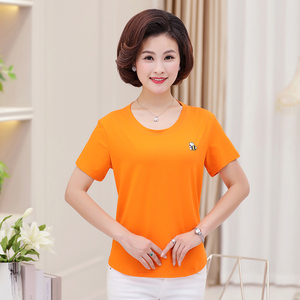 Phụ nữ trung niên của mùa hè ăn mặc vòng cổ ngắn tay T-Shirt trung niên mẹ phương thức nửa tay mùa hè quần áo 40-50 tuổi