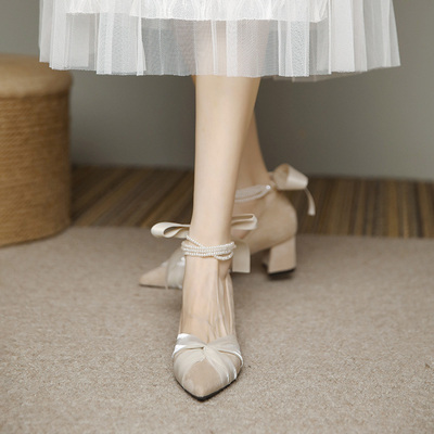 taobao agent Demi-season footwear high heels, suitable with a skirt, french style, for bridesmaid