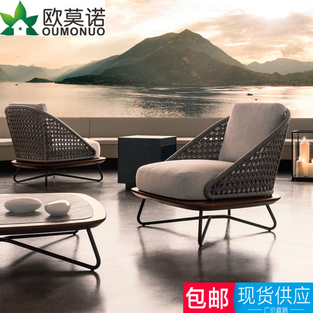 Bàn ghế ngoài trời, ghế sofa và bàn cà phê kết hợp, sân thượng giải trí đơn giản hiện đại, sân trong, ban công biệt thự, nội thất sofa mây