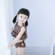 Phiên bản Hàn Quốc của quần áo trẻ em gái mới nấm ngọt ngào ren trẻ em bikini dài tay chống nắng áo tắm da báo - Bộ đồ bơi của Kid