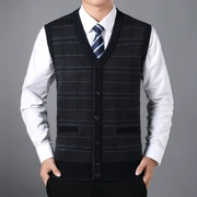 2018 mới trung niên nam thu đông quần áo len vest cha mặc vest cashmere đan vest vest ông nội áo len