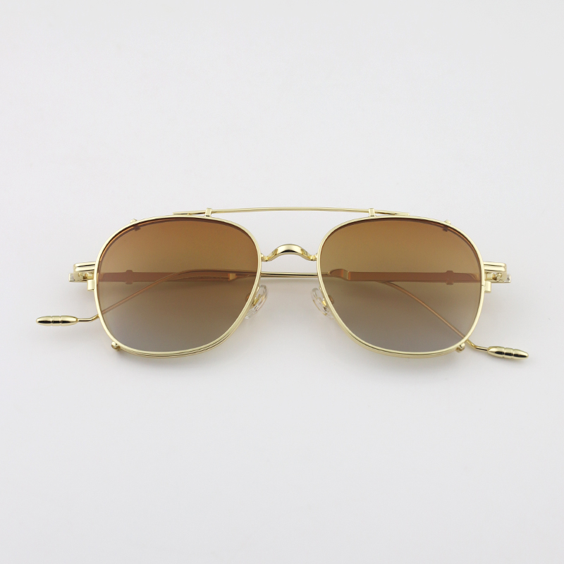 Golden Frame Gradual Change Orange & Anti Blue Light LensKris Same Sun glasses male Metal Retro myopia Sunglasses female tide Street shot Polarized light Clip double-deck Internet celebrity