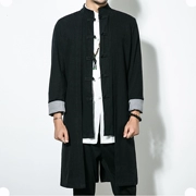 Áo khoác lanh phong cách Trung Quốc size lớn Tang phù hợp với phần dài Hanfu mùa thu cotton lanh khóa áo gió áo choàng áo Zen