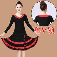 Одиночный V-образный вырезок с длинными рукавами черный и красный топ + красная юбка Big Hem