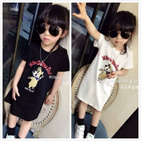 Летняя летняя одежда, длинный лонгслив, мультяшная детская футболка с коротким рукавом, детская одежда, средней длины, с медвежатами, в корейском стиле