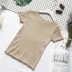 2018 mùa hè mới màu rắn bằng gỗ tai mỏng giảm béo vòng cổ ngắn- tay t- shirt breathable áo len phụ nữ cơ sở áo Vòng cổ áo len