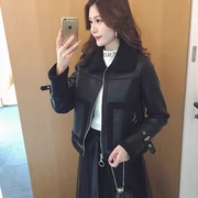 Thu đông 2018 phiên bản Hàn Quốc mới của áo khoác lông cừu lông cừu một chiếc áo khoác ngắn nữ đẹp trai màu đen áo khoác da