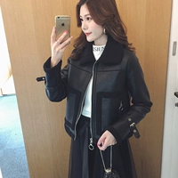 Thu đông 2018 phiên bản Hàn Quốc mới của áo khoác lông cừu lông cừu một chiếc áo khoác ngắn nữ đẹp trai màu đen áo khoác da ao da