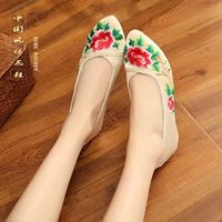 2018 mùa xuân và mùa hè mới hoa mẫu đơn thời trang chỉ nông miệng của phụ nữ đôi giày duy nhất tăng Trung Quốc phong cách cũ Bắc Kinh thêu giày vải vest nữ