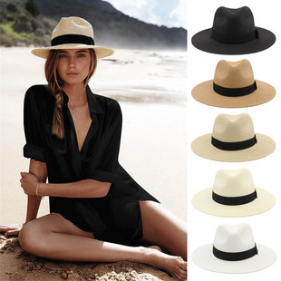 男性と女性の夏の日焼け止め麦わら帽子サンシェードパナマシルクハット海辺のわらつば広太陽の帽子旅行ビーチ帽子