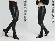 Quần da của nam giới Slim Hàn Quốc phiên bản của bàn chân dày cộng với nhung ấm windproof dầu không thấm nước xe gắn máy đầu máy quần da nam