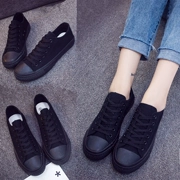 Thấp để giúp tất cả các màu đen giày vải cô gái tinh khiết màu đen thoáng khí bảng làm việc giày sinh viên hoang dã giản dị Hàn Quốc phiên bản của nhỏ màu đen giày