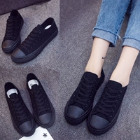 Thấp để giúp tất cả các màu đen giày vải cô gái tinh khiết màu đen thoáng khí bảng làm việc giày sinh viên hoang dã giản dị Hàn Quốc phiên bản của nhỏ màu đen giày giầy cao cổ nữ