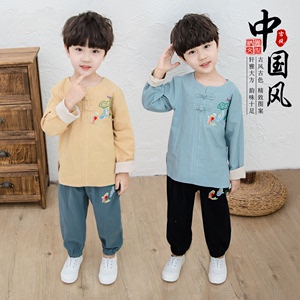 Chàng trai Hanfu phù hợp với phong cách Trung Quốc mùa thu Trung Quốc phong cách quần áo retro quần áo trẻ em cải tiến trang phục trẻ em - Trang phục dân tộc