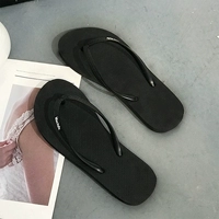 Dép xỏ ngón màu đen mới đơn giản, dép xỏ ngón nữ mùa hè mặc chống trơn đế bằng với giày đi biển mới dép nữ thời trang
