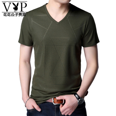 Băng lụa cotton ngắn tay nam t-shirt giản dị Hàn Quốc phiên bản của V-Cổ áo sơ mi từ các màu nóng giản dị thủy triều của nam giới quần áo Áo phông ngắn