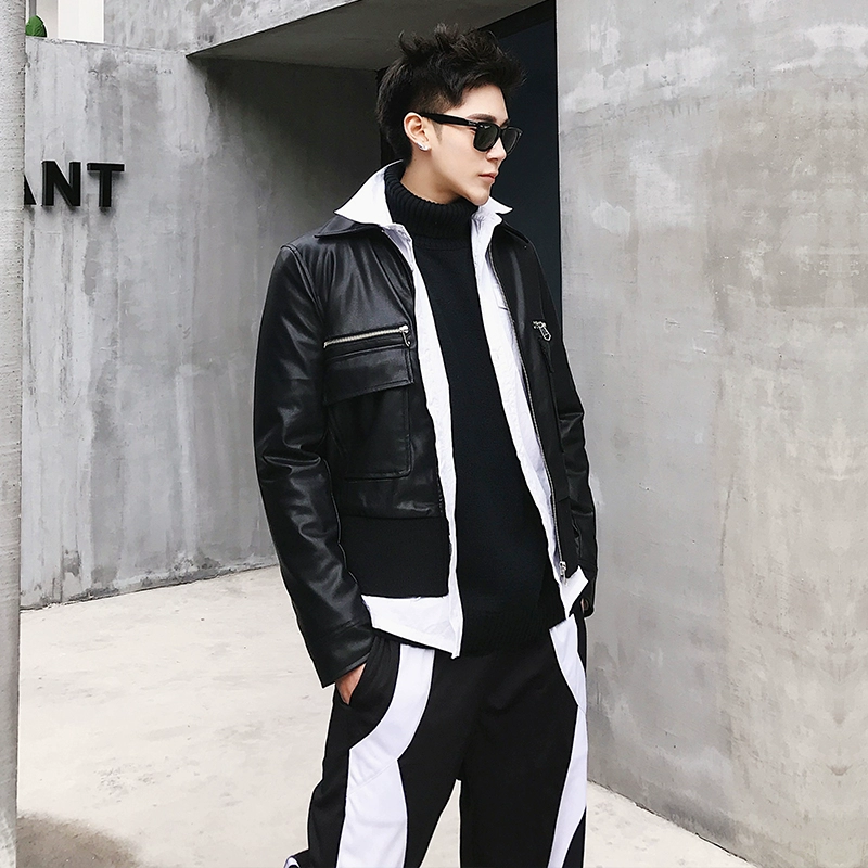 Áo khoác da nam Charlie UNCLE mùa đông thời trang Hàn Quốc đẹp trai thanh lịch giản dị dày áo khoác xe máy - Quần áo lông thú