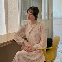 Hàn Quốc Dongdaemun Women 2019 Thu mới Áo dài tay Đơn giản Đơn giản tươi mát Đầm voan Joker Dress - Váy eo cao đầm rút dây eo