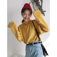 Mùa thu đông 2018 phiên bản mới của Hàn Quốc của màu rắn hoang dã retro lỏng lẻo dài tay áo nhỏ tươi cao cổ áo len áo len - Áo len thể thao / dòng may áo khoác cardigan nam