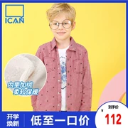 Tình yêu sức khỏe trẻ em ICAN mùa đông nam trẻ em dày cộng với áo sơ mi dài tay kẻ ca rô nam lạnh bé áo ấm R - Áo sơ mi