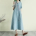 2019 mới phong cách quốc gia Trung Quốc phụ nữ ăn mặc cotton văn học và váy lanh mùa hè đầm ngắn tay thêu - Váy dài váy dài xẻ tà Váy dài