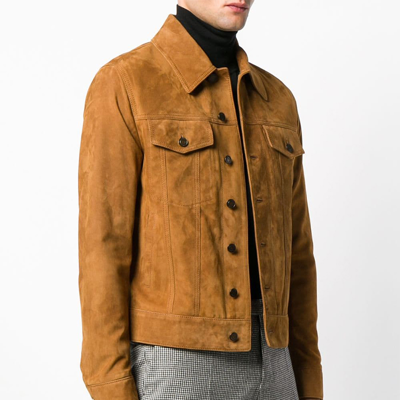 La Califfa designer SLP Wind France Import capsized Mountain goat leather Leaf Yellow Genuine Leather Denim Jacket