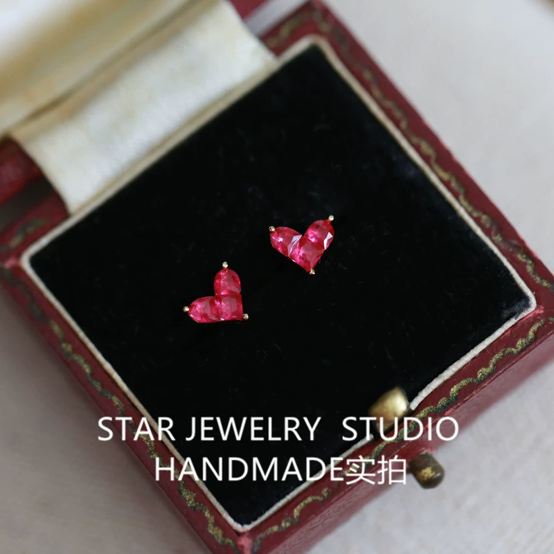 Jewelry, ruby earrings heart-shaped jade, silver 925 sample