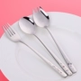 Laser 304 thép không gỉ một muỗng nĩa dài xử lý rắn thực tế bộ đồ ăn gia đình Trung Quốc kim loại muỗng nĩa đĩa sứ trắng