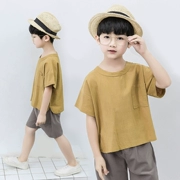 Bộ đồ bé trai bằng vải cotton 2019 mùa hè mới cho bé gầy gò trong bộ đồ bé trai hai mảnh bằng vải lanh cho bé trai đẹp trai - Phù hợp với trẻ em