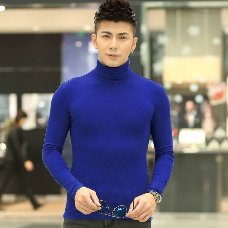 Áo thun nam mùa xuân cao cổ áo cotton mỏng ấm áp dài tay phiên bản Hàn Quốc của áo thun size lớn đồ lót mùa thu nam