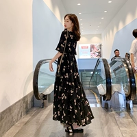 Váy size lớn cho nữ béo che bụng mm 2019 hè mới Hàn Quốc tùy chỉnh vải dài 200 kg - Váy dài váy lụa dáng dài