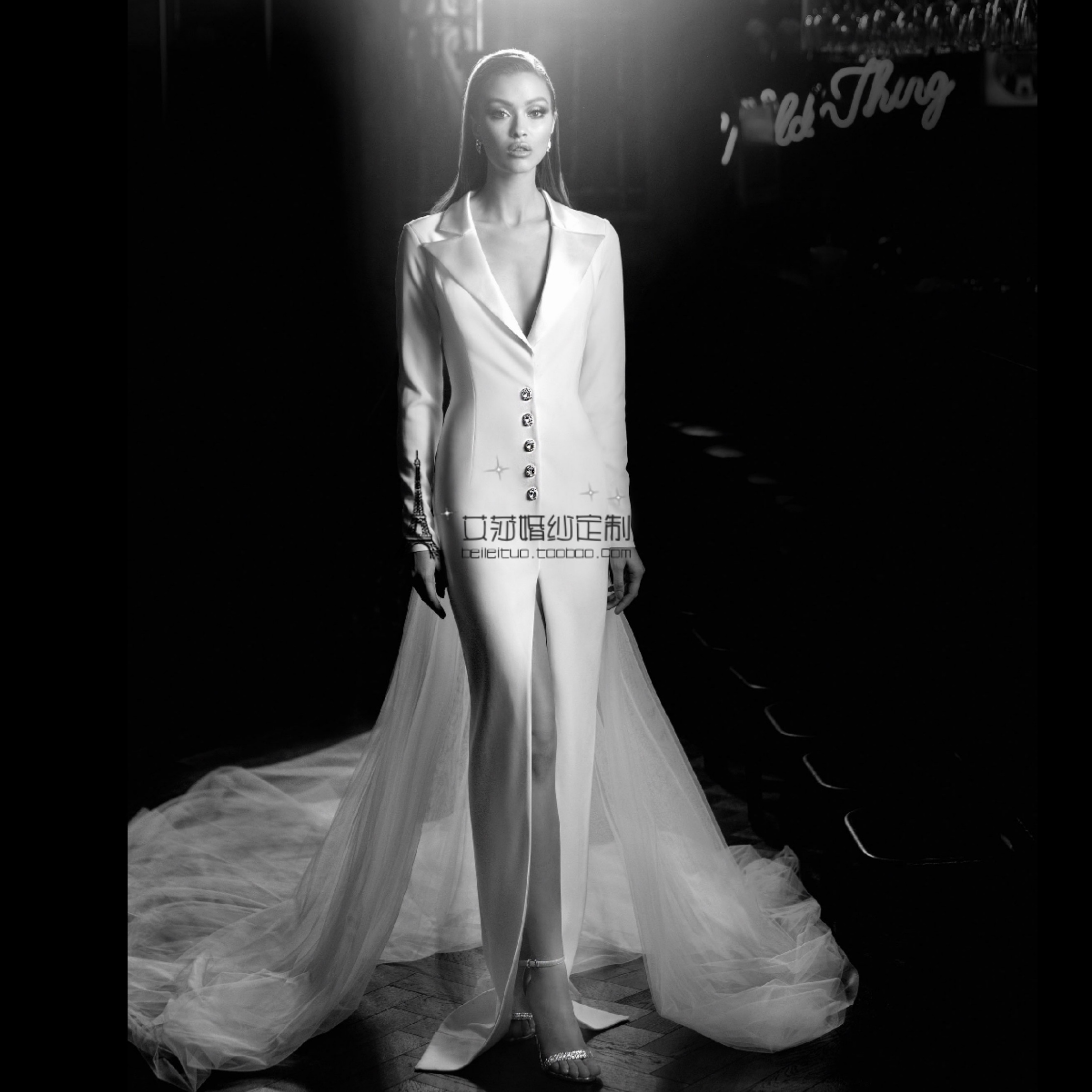 Minimalistic suit, wedding dress, street set, 