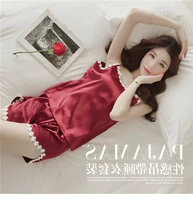 Bộ đồ ngủ của phụ nữ mùa hè phiên bản Hàn Quốc băng lụa lửng quần đùi hai mảnh bộ ren lụa ngọt ngào không tay gợi cảm bộ đồ phục vụ tại nhà quần áo ngủ nữ mùa hè