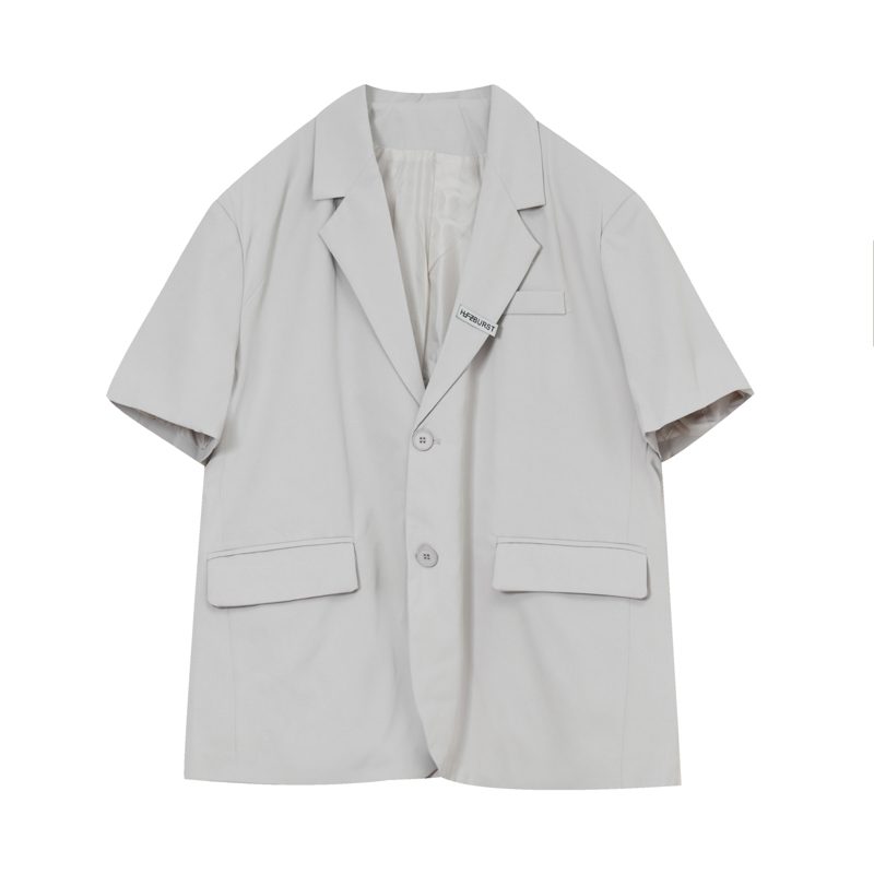 Apricot (Suit)cuibuju / 21ss Korean version large outline Short sleeve man 's suit suit male Metal decorate Ruffian handsome Danxi loose coat tide