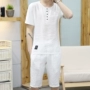 Người đàn ông siêu mỏng của mùa hè ngắn tay quần short t-shirt linen cotton linen hai mảnh tinh thần guy một phù hợp với mùa hè áo thể thao nam