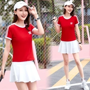 Quần áo tennis thể thao phù hợp với nữ mùa hè váy cầu lông quần set hai chiếc váy ngắn tay cỡ lớn thời trang mua - Trang phục thể thao
