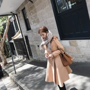 AWU Studio mùa đông thanh lịch áo len dài retro nữ phiên bản Hàn Quốc của thắt lưng lớn đu len áo thủy triều - Accentuated eo áo