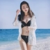 Áo tắm màu đen gợi cảm nữ openwork blouse bikini nhỏ ngực dây thép tấm thu thập áo tắm ba mảnh - Bikinis bộ đồ bơi nữ kín đáo Bikinis