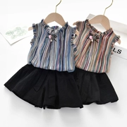 Bộ đồ cho bé gái mặc mùa hè 2019 Mới dành cho trẻ em Thời trang không tay Áo sơ mi voan + Quần short cho bé hai mảnh Hàn Quốc - Phù hợp với trẻ em