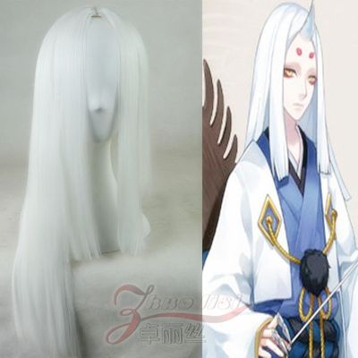 taobao agent Yinyang division demon piano divorce with head scalp pure white straight hair anime male surrounding cos wigs