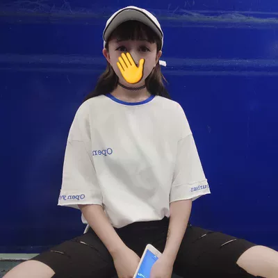 Mùa hè Hàn Quốc phiên bản của ulzzang letters thêu trung học nữ ngắn tay Harajuku bf gió hoang dã lỏng t-shirt những người yêu thích áo phông nam Áo khoác đôi
