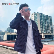 City Zorro 2019 mùa thu nam mới in áo cổ điển áo thủy triều denim dụng cụ áo khoác nam giản dị - Áo khoác